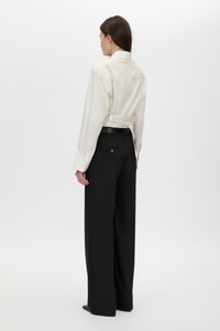 Back view CAMILLA AND MARC adjustable Tarn Fitted Long Sleeve Shirt in cream with removable shoulder pads.