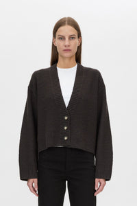 Cropped view CAMILLA AND MARC Atlas Knit Cardigan in Slate Grey with relaxed cropped silhouette.