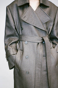 Close up view CAMILLA AND MARC Alpine Textured Coat in Black with double breasted front and Italian twill.