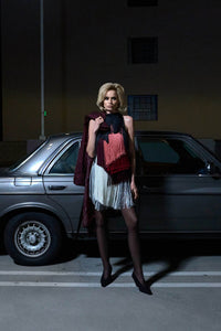Front styled view CAMILLA AND MARC Evara Fringe Mini Dress with multicoloured layered satin fringe and high neckline.