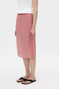 Cropped view CAMILLA AND MARC Arabella Midi Skirt in sheer dusty rose with detachable jersey brief and jersey mini skirt.