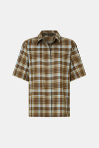 Ghost view CAMILLA AND MARC Arian short-sleeve collared shirt in chocolate brown check.