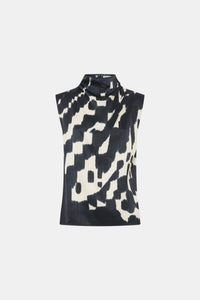 Ghost view CAMILLA AND MARC Asper Top in Navy print with sleeveless shell silhouette and high neckline.