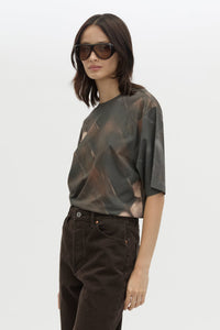 Cropped view CAMILLA AND MARC Asper Print Tee in Brown with oversized short‑sleeve silhouette and printed artwork. 