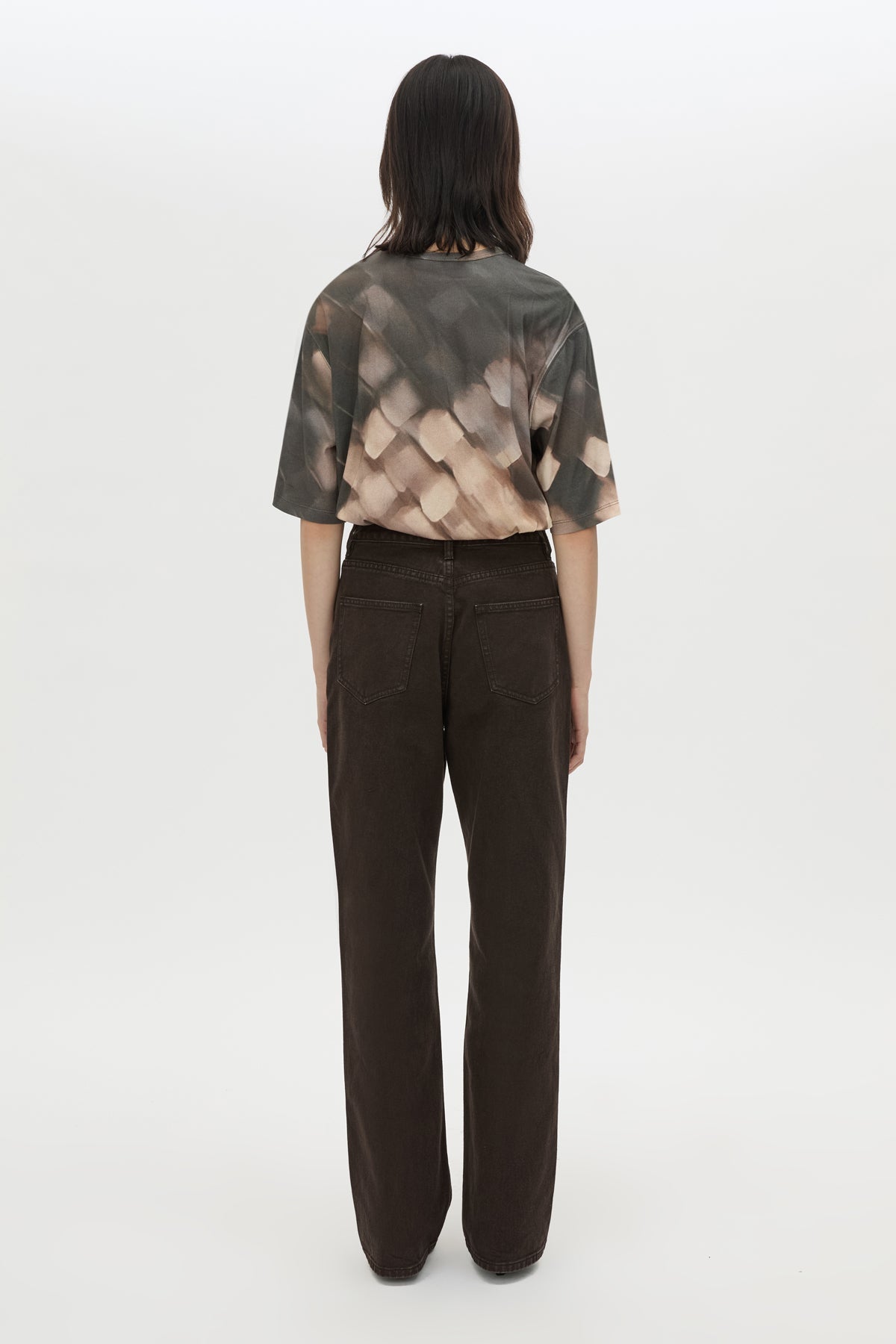 Back view CAMILLA AND MARC Asper Print Tee in Brown with oversized short‑sleeve silhouette and printed artwork. 