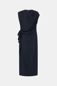 Ghost view CAMILLA AND MARC Audry Midi Dress in French Navy with draped sleeveless silhouette.