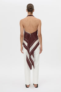 Back view CAMILLA AND MARC Barolo Top in cream print with high‑neckline and open back.