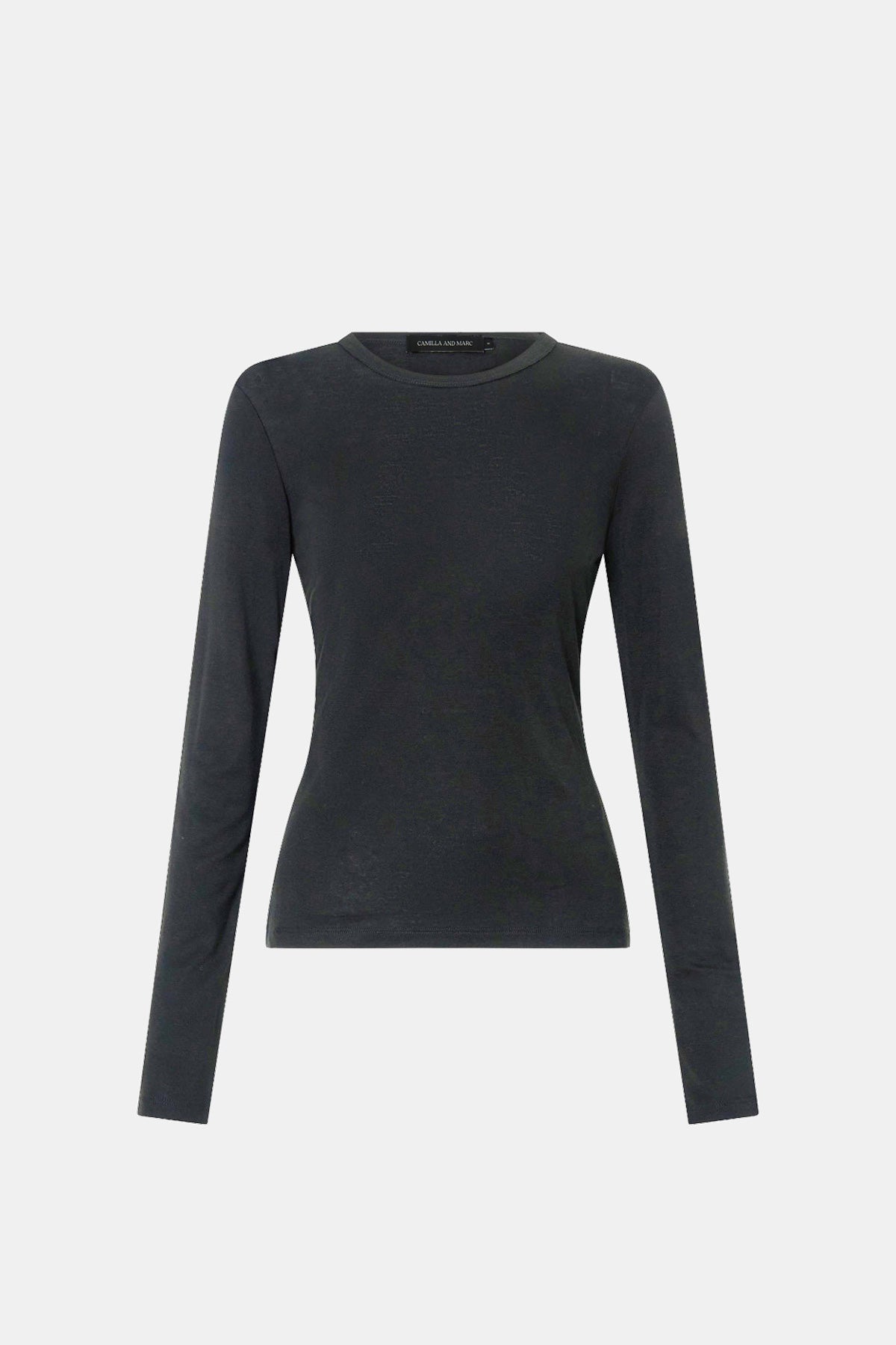 Ghost view CAMILLA AND MARC Barre Long Sleeve Top in Charcoal Grey with fitted silhouette and crew neckline.