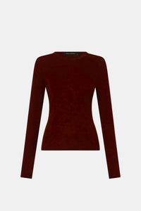 Ghost view CAMILLA AND MARC Barre Long Sleeve Top in Burgundy with fitted silhouette and crew neckline.