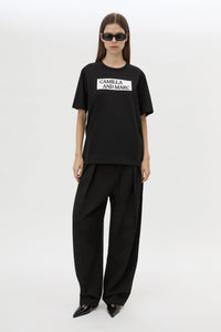 Front view CAMILLA AND MARC Carmont Graphic Tee in Black with white graphic logo.