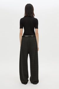 Back View - CAMILLA AND MARC Casio drop crotch check pant in charcoal grey. Side and back pockets. 