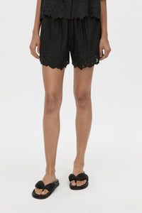 Cropped view CAMILLA AND MARC Chara Embroidered Short in black with embroidered hem and elasticated waistband.