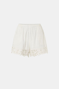 Ghost view CAMILLA AND MARC Chara Embroidered Short in Cream with embroidered hem, and elastic waistband.