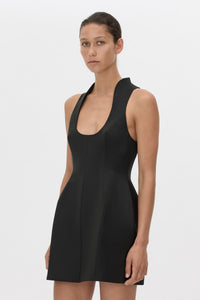Cropped view CAMILLA AND MARC structured Chiaro Mini Dress in black with scoop neckline.