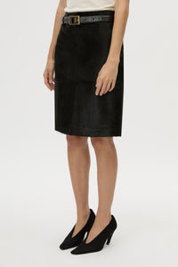 Cropped view CAMILLA AND MARC Contour Leather Skirt in Black with mid‑rise, pencil fit.