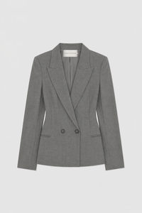 Ghost view CAMILLA AND MARC Crest Fitted Blazer in Grey Marle with double‑breasted front and sharp lapel.