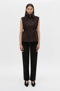 Front-styled view CAMILLA AND MARC Eira sleeveless vest in hickory.