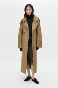 Front View - CAMILLA AND MARC Ember camel oversized trench coat with contrast undercollar and sleeve detailing.