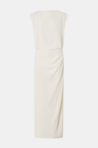 Ghost view CAMILLA AND MARC Eon Maxi Dress in Cream with a draped silhouette and low cowl beaded detailing back.