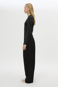 Side view CAMILLA AND MARC Esme Knit Sweater in Graphite Grey with crew neckline, ribbed trims and single‑jersey knit.