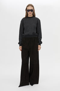 Front view CAMILLA AND MARC Everett Sweater in Black with cropped speckled fleece and relaxed turtle‑neck silhouette. 