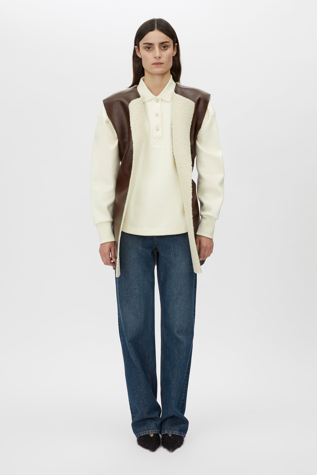 Figura Button Down Monogram Fleece