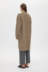 Back view CAMILLA AND MARC Francis Knit Long Cardigan in Caramel with rib front button placket.