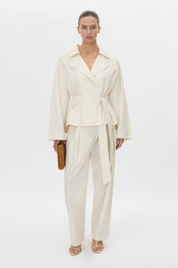 Front view CAMILLA AND MARC Inca Belted Wrap Jacket in ivory.