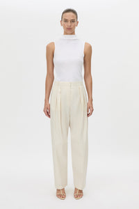 Front view CAMILLA AND MARC Inca Wide Leg Tailored Pant in ivory with a mid‑rise fit.