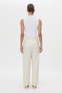 Back view CAMILLA AND MARC Inca Wide Leg Tailored Pant in ivory with a mid‑rise fit.