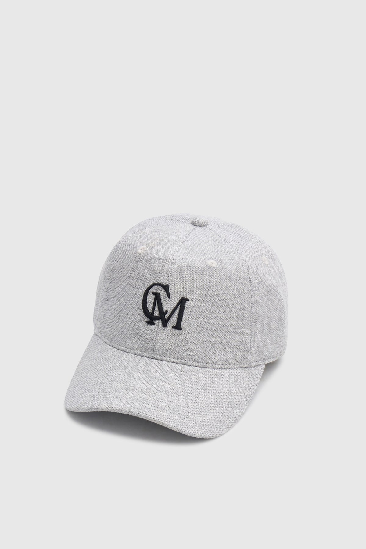 Ghost view CAMILLA AND MARC Isolde Embroidered Logo Cap in Grey Marle and black with front embroidered artwork.