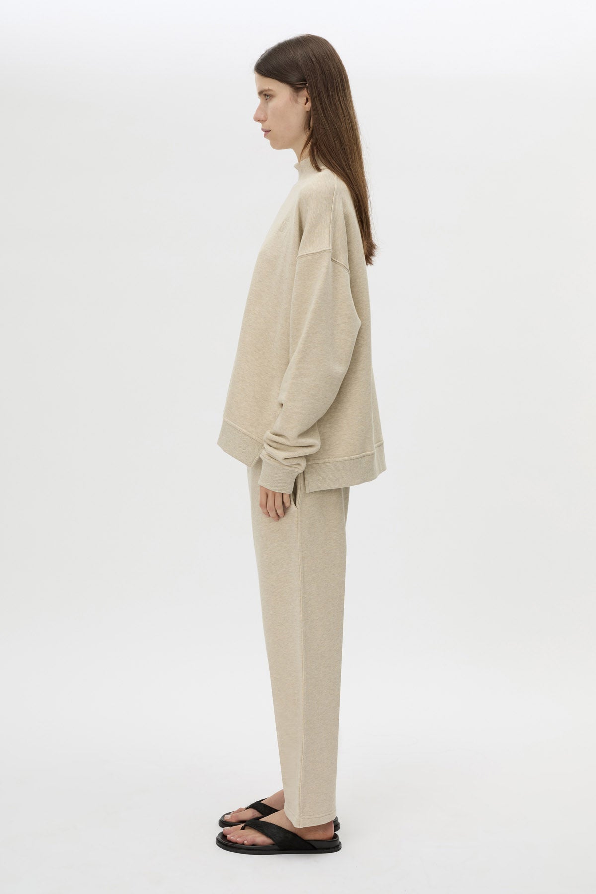 Side View CAMILLA AND MARC Lloyd Cropped Track Pant in cream with a straight leg and elasticated waist.