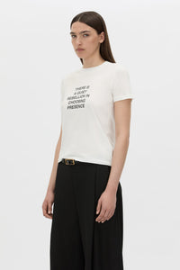 Cropped view CAMILLA AND MARC Lucinda graphic tee in soft white.