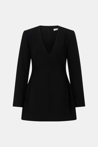 Ghost view CAMILLA AND MARC Mackinley Mini Dress in Black with long sleeves and plunge V‑neckline.