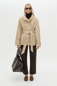 Front view CAMILLA AND MARC Mahdavi Puffer Jacket in Tan with boxy silhouette and double‑breasted design.