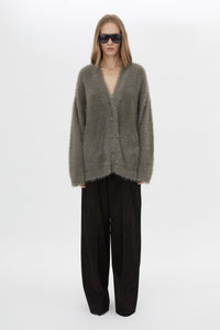 Front Styled View CAMILLA AND MARC Martine Knit Cardigan in smokey grey with an oversized fit.