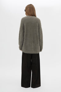 Back View CAMILLA AND MARC Martine Knit Cardigan in smokey grey with an oversized fit.