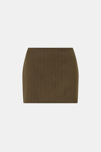 Ghost view CAMILLA AND MARC Maxim Tailored Mini Skirt in Cinnamon Brown, featuring a wool‑blend pinstripe fabrication.