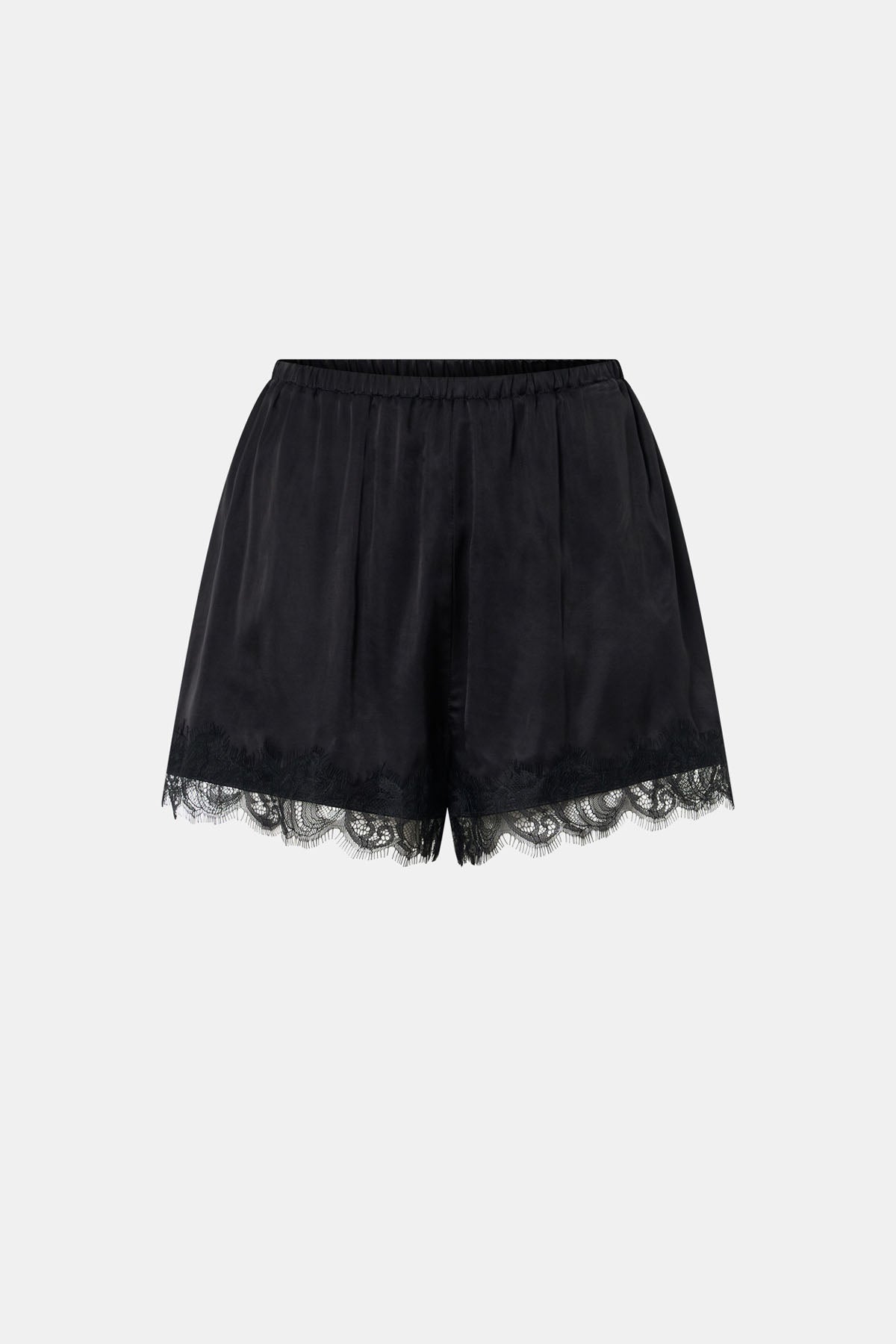 Ghost view CAMILLA AND MARC Mirage Lace Trim Short in Black, featuring a satin fabrication, and elastic waistband.