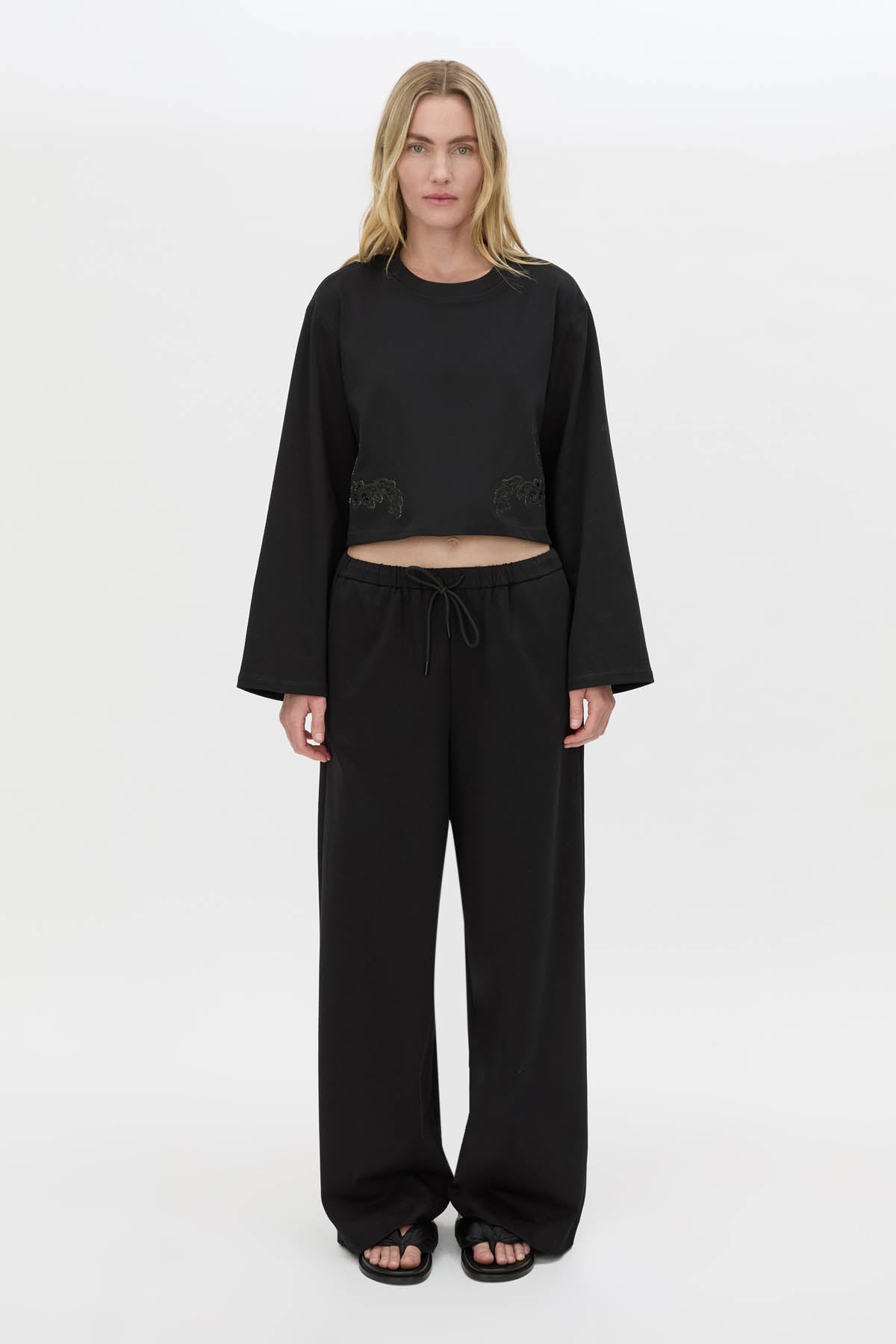 Front view CAMILLA AND MARC Niami Jersey Pant in black with a relaxed straight‑leg fit.