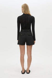 Back view CAMILLA AND MARC Nova Top in Black with textured knit, long sleeve fit.