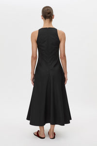 Back view CAMILLA AND MARC Onesto Cotton Midi Dress in black with a cowl neckline.