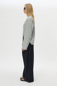 Side view CAMILLA AND MARC Peretti Long Sleeve Tee in Grey Marle with relaxed fit and wide sleeves.