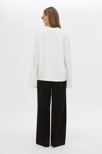 Back view CAMILLA AND MARC Peretti Long Sleeve Tee in White with wide shaped sleeves.  