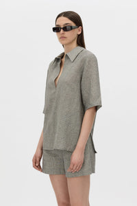 Phostre Stripe Linen Collared Top