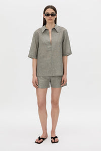 Phostre Stripe Linen Collared Top