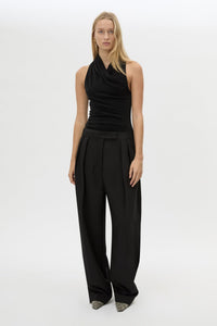 Front view CAMILLA AND MARC Ravine Bodysuit in Black with cross‑over wrapped neckline.