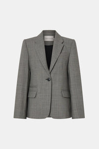 Back view CAMILLA AND MARC Ren Single Breasted Blazer in Charcoal Herringbone featuring 100% Australian Wool.