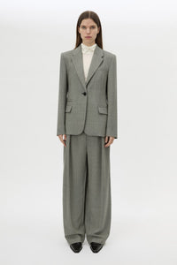 Front view CAMILLA AND MARC Ren Single Breasted Blazer in Charcoal Herringbone styled with the Ren Pant.