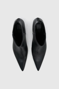 Top view CAMILLA AND MARC Rhys Boot in Black featuring Italian leather and a pointed pump‑boot silhouette.  